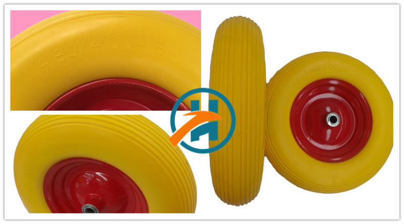 Colour PU Wheel with Steel /Plastic Rim (16*4.00-8)