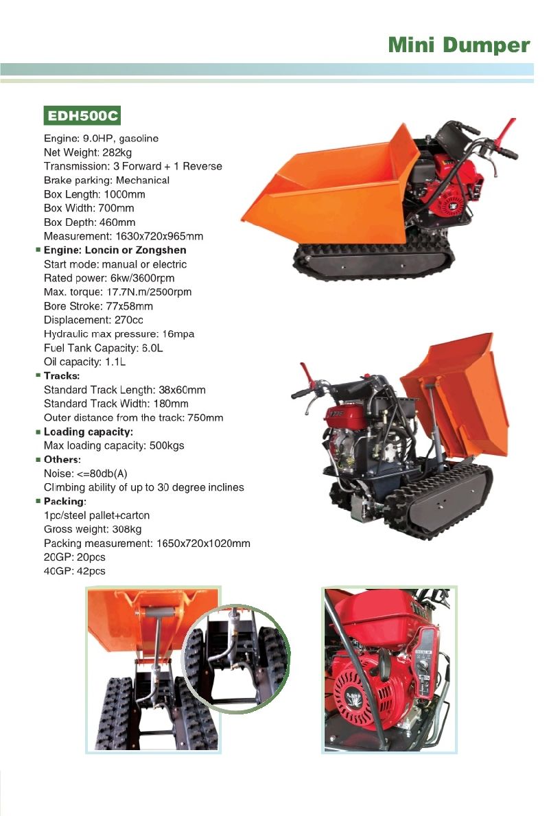 Edh500c 500kg Mini Dumper with Crawler